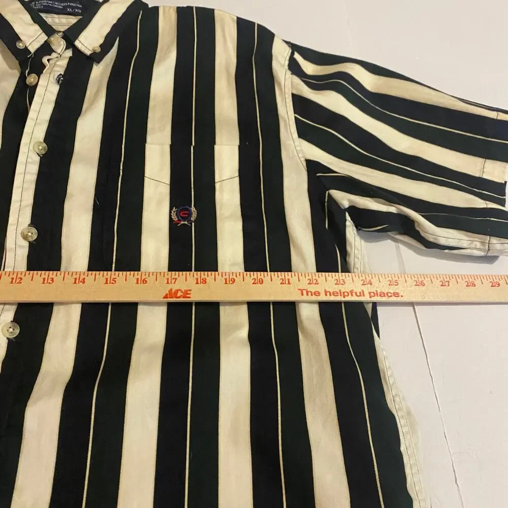 Vintage 90s Y2K Button Shirt Mens Sz XL Cotton Striped Green Navy White Preppy
